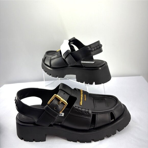 Alexander Wang Carter Cage Sandals Logo Black Leather Chunky Heel Women Size 38 - Picture 10 of 14